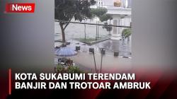 Diguyur Hujan Deras, Stasiun Kota Sukabumi Terendam Banjir dan Trotoar Ambruk<