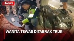 Terobos Lampu Merah di Perempatan Cikarang Utara, Pemotor Wanita Tertabrak Truk