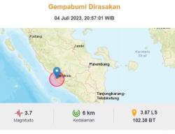 Gempa Terkini M 3,7 Guncang Bengkulu Tengah, Berpusat di Darat 6 Km