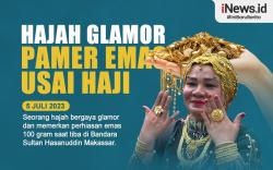 Infografis Hajah Glamor Pamer Emas 100 Gram usai Haji