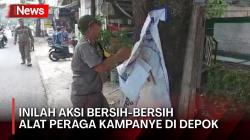 Satpol PP Depok Turunkan Spanduk Kampanye, Ganggu Keindahan Kota<