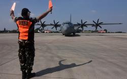 Kedatangan 3 Pesawat Super Hercules TNI AU di Lanud Halim Perdanakusuma