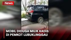 Arogan! Mobil Dinas Pejabat Nekat Lintasi Jalan Baru Dicor di Musi Rawas