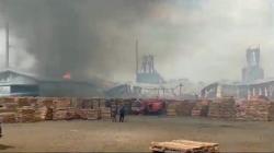 Pabrik Pengolahan Kayu Terbesar di Ciamis Terbakar, Petugas Kesulitan Padamkan Api<