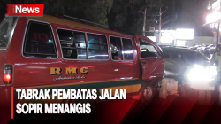 Rem Blong Tabrak Pembatas Jalan di Kota Medan, Sopir Angkot Menangis