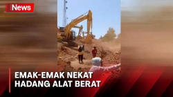 Tolak Beroperasinya Tambang Nikel, Emak-Emak Nekat Hadang Alat Berat