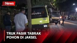 Pecah Ban dan Oleng, Truk Pasir Tabrak Pohon di Jaksel