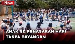Penasaran Hari Tanpa Bayangan di Sidoarjo, Ratusan Siswa SD Berjemur 