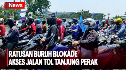 Ratusan Buruh Blokade Akses Jalan Tol Tanjung Perak, Tuntut Uang Pensiun