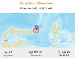 Gempa Terkini Baru Saja Guncang Ratahan Sulut M 5,9 Pusat di Darat