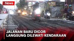 Baru 2 Jam Dicor, Jalan Raya di Jombang Langsung Hancur Dilewati Ratusan Kendaraan