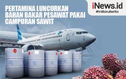 Infografis Pertamina Luncurkan Bahan Bakar Pesawat Pakai Campuran Sawit