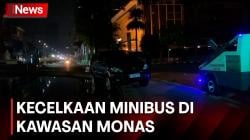 Pengemudi Diduga Mabuk, Minibus Tersangkut di Kolam Air Mancur Kawasan Monas 