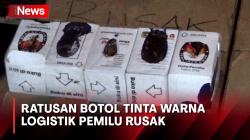 Ratusan Botol Tinta Warna Logistik Pemilu 2024 yang Diterima KPUD Maros Rusak<