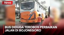 Diduga Rem Blong, Bus Terobos Perbaikan Jalan hingga Dikejar Puluhan Warga di Bojonegoro