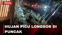 Hujan Picu Longsor di Puncak, Tiang Listrik Nyaris Roboh Tutup Akses Jalan<