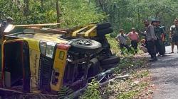 Kecelakaan Tunggal Truk Rem Blong Terguling di Dlingo Bantul, Sopir Patah Tulang<