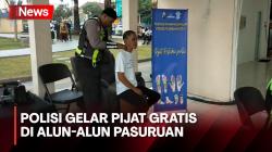 Hilangkan Capek dan Ngantuk, Polisi Gelar Pijat Gratis di Alun-Alun Kota Pasuruan