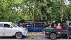 Truk Bermuatan Kayu Terguling di Jalan Raya Denpasar, Evakuasi Kerahkan Alat Berat<