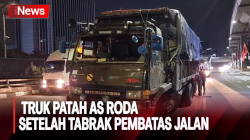  Tabrak Pembatas Jalan dan Petunjuk Arah, Truk Alami Patah As Roda