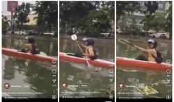 Viral Seorang Siswa di Jakarta Pulang Sekolah Kayuh Perahu Guna Hindari Macet