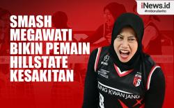 Infografis Smash Megawati Bikin Pemain Hillstate Kesakitan