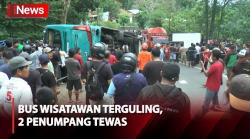 Bawa Rombongan Wisatawan, Bus Terguling di Jalan Mangunan Bantul, 2 Penumpang Tewas