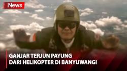 Detik-Detik Ganjar Terjun Payung dari Helikopter saat Hadiri Hajatan Rakyat di Banyuwangi