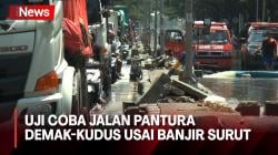 Petugas Uji Coba Jalan Pantura Demak-Kudus Usai Banjir Mulai Surut