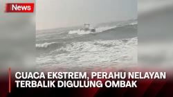 Perahu Nelayan Terbalik Dihantam Ombak di Pantai Pamayangsari, Puluhan Perahu Rusak