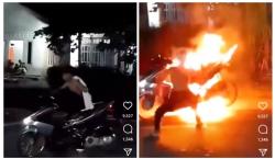 Viral Motor Tiba-Tiba Terbakar akibat Menggeber Knalpot saat Orang Takbiran, Netizen: Sesuai Harapan