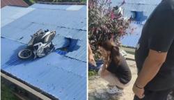 Viral Pemotor Perempuan Kembali Nyangkut di Atap Rumah Warga, Netizen: Kasihan yang Punya Rumah