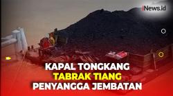 Terekam Kamera, Kapal Tongkang Pengangkut Batubara Tabrak Tiang Penyangga Jembatan di Jambi