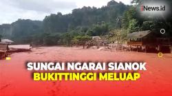 Luapan Sungai Ngarai Sianok Bukittinggi Membuat Puluhan Warga Mengungsi