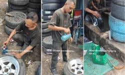 Viral Tukang Tambal Masukkan Kopi ke Dalam Ban, Netizen Bingung: Fungsinya Apa Ya?