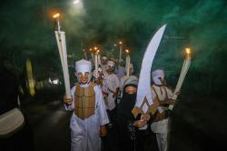 Ribuan Warga Pinang Ranti Pawai Obor Sambut Tahun Baru Islam 1446 H