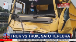  Truk Bermuatan Pasir saat Tabrak Fuso, Sopir Alami Luka