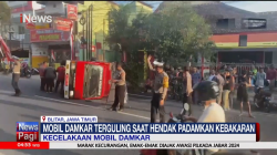 Hindari Sepeda Motor, Mobil Damkar Terguling di Blitar