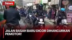 Ratusan Pemotor Nekat Terobos Jalan yang Baru Dicor Basah, Warga Merugi!