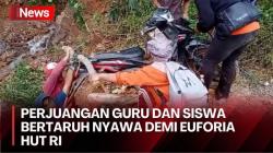 Demi Perayaan HUT ke-79 RI, Guru dan Siswa Sidrap Terobos Bukit Longsor 30 Km