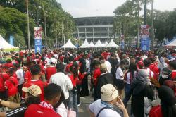 Ribuan Suporter Timnas Indonesia Berdatangan Siap Merahkan Stadion GBK