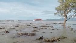 Kapal Tongkang Hantam Karang akibat Cuaca Buruk, Muatan Batu Bara Tumpah ke Laut<