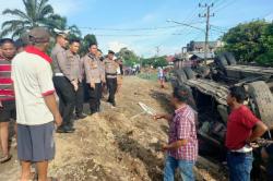 Kecelakaan Bus Pemudik Terguling di Jalinsum Sarolangun, 13 Penumpang Luka-luka<