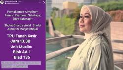 Dewi Yull Ungkap Ray Sahetapy Akan Dimakamkan Jumat Pukul 13.30 WIB usai Disholatkan di Masjid Istiqlal