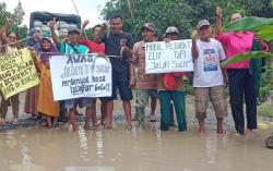 Tak Kunjung Diperbaiki, Warga Lampung Selatan Tebar Ikan Lele di Kubangan Jalan Rusak<