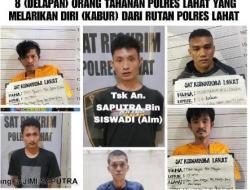 Jebol Dinding Sel, 8 Tahanan Polres Lahat Kabur<