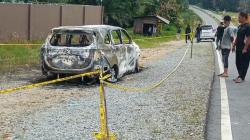 Mobil Terbakar Hebat di Bangka Tengah, Pengemudi Hangus Tinggal Rangka<