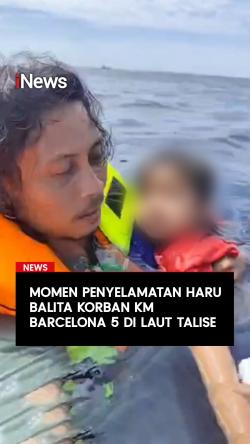 Momen Penyelamatan Haru Balita Korban KM Barcelona 5 di Laut Talise