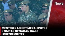 Momen Menteri Kabinet Merah Putih Kompak Pakai Seragam Loreng saat Upacara di Batujajar<