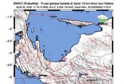 Pusat Gempa Terkini 2 Menit yang Lalu M 3,2 Guncang Nabire Papua<